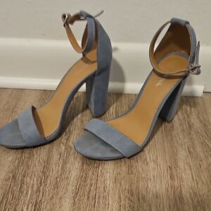 Merona Light Blue Suede Block Heel Sandals with Ankle Strap